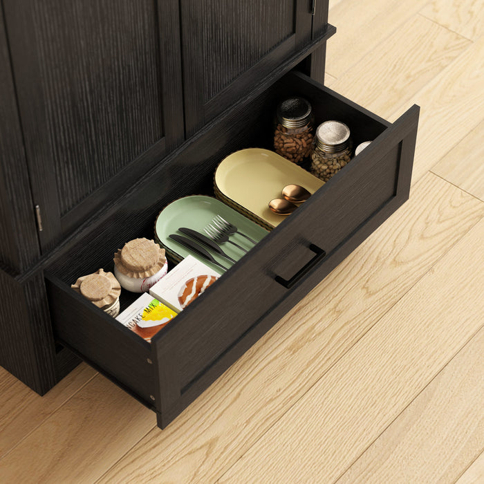 HOMCOM Buffet de Cuisine Haut avec Etageres Reglables, noir et marron