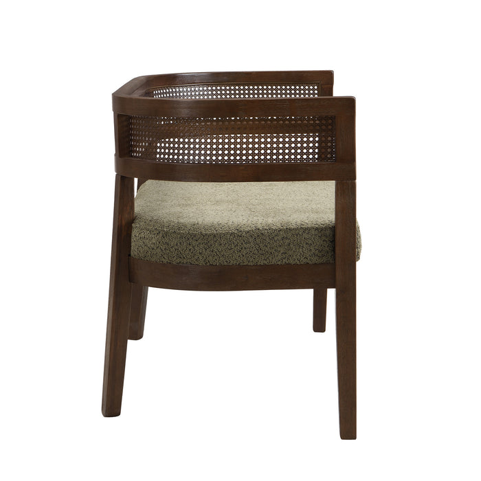 Rattan Causeuse Rembourree en Rotin 47.5 po avec Dossier Tisse Main, Vert, Noyer