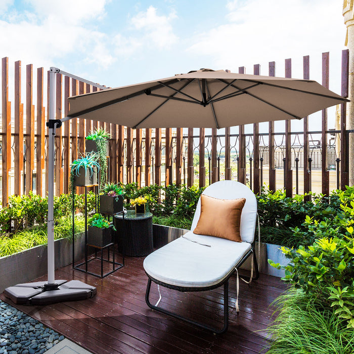 Costway Parasol deporte pour patio de 11 pieds, rotation a 360 degres, inclinaison en aluminium, base beige