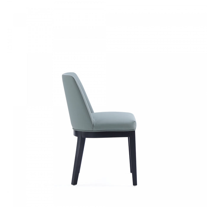 Chaise de salle a manger moderne Gansevoort en bois et cuir vegetalien coloris etain - Lot de 4