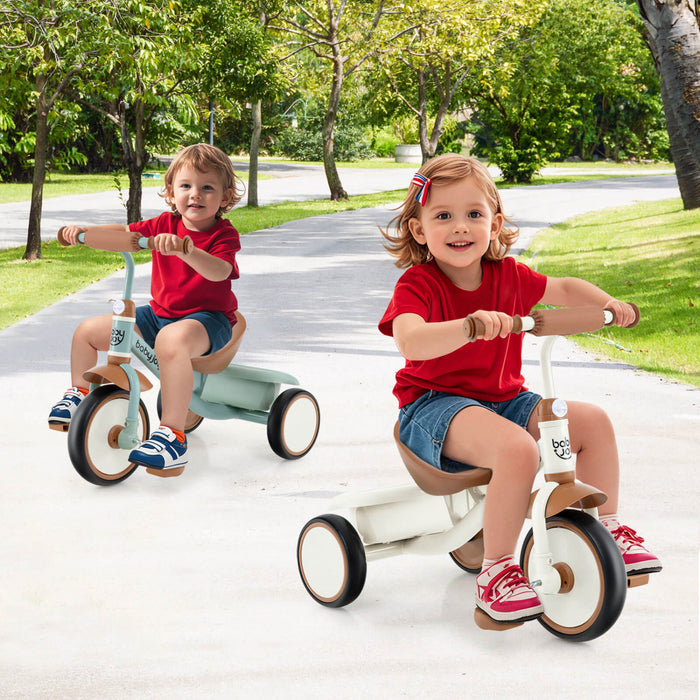 Babyjoy Enfants Tricycle Tricycle Avec Siege Reglable Et Panier De Stockage 3 Roues Velo Beige
