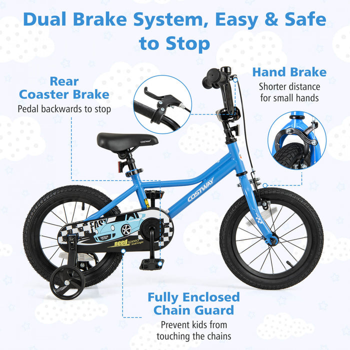 Costway 14\" Velo D'entrainement Pour Enfants Avec Roues D'entrainement Amovibles Pneumatiques Navy