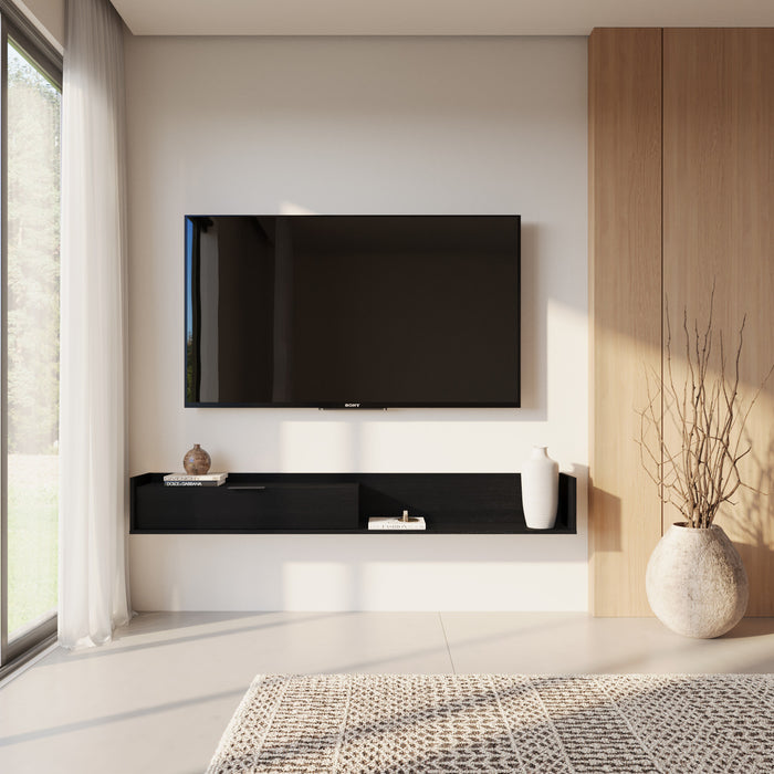 Meuble pour téléviseur mural mince Nordika de 72 po avec armoire de rangement - noir