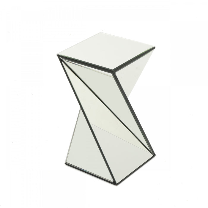Table D’appoint Geometrique Au Design Reflechissant Molly Avec Miroir, Verre Et Bois Composite, Argent