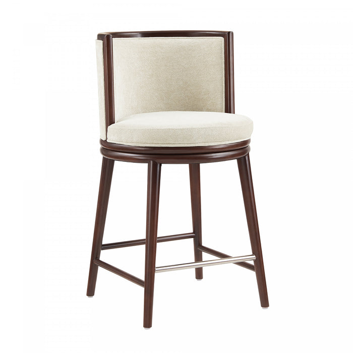 Tabouret de comptoir moderne en bois et tissu creme Evalyn - Lot de 3