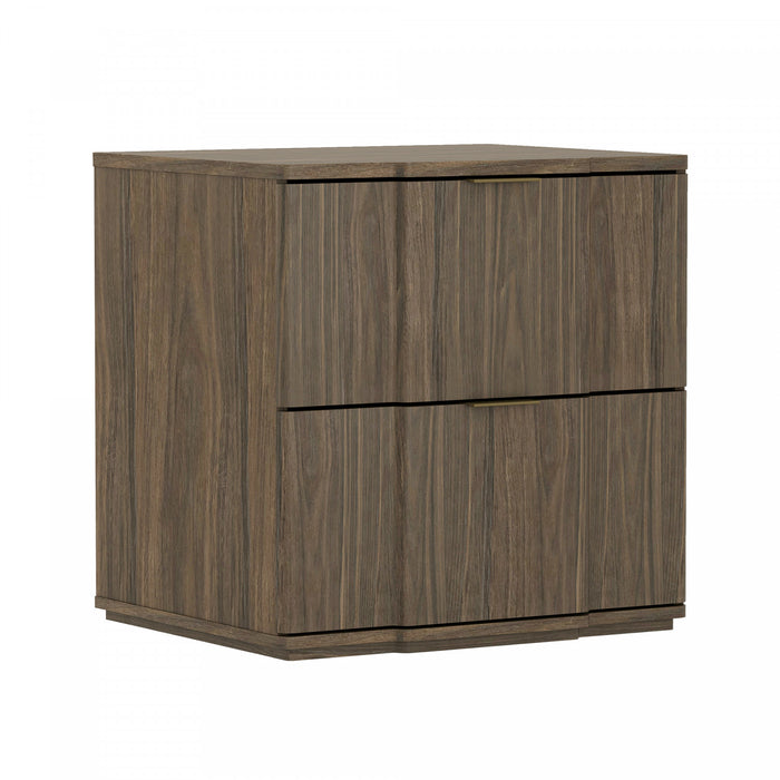 Table de nuit Clive style milieu du siecle 56 cm en noyer et or (2 tiroirs)