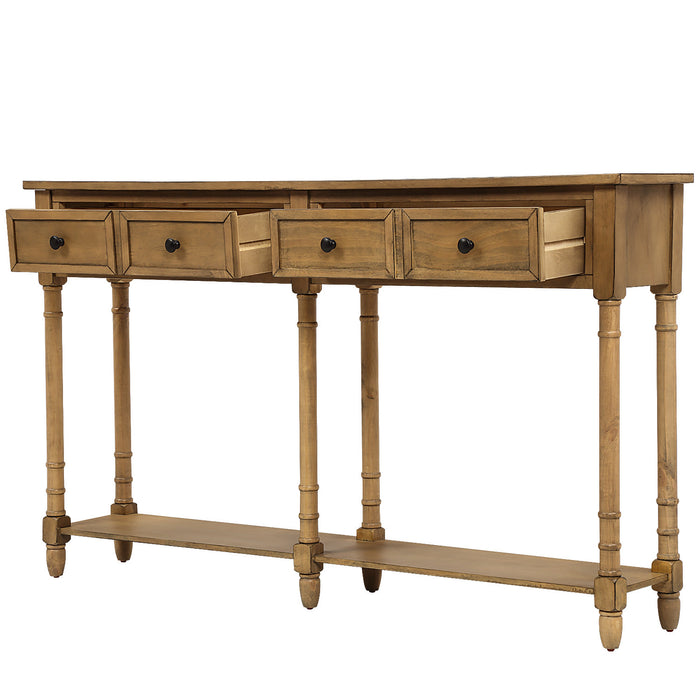 Table Console Phyllis En Bois Massif Avec Tiroirs Et Etagere Inferieure - Pin Ancien