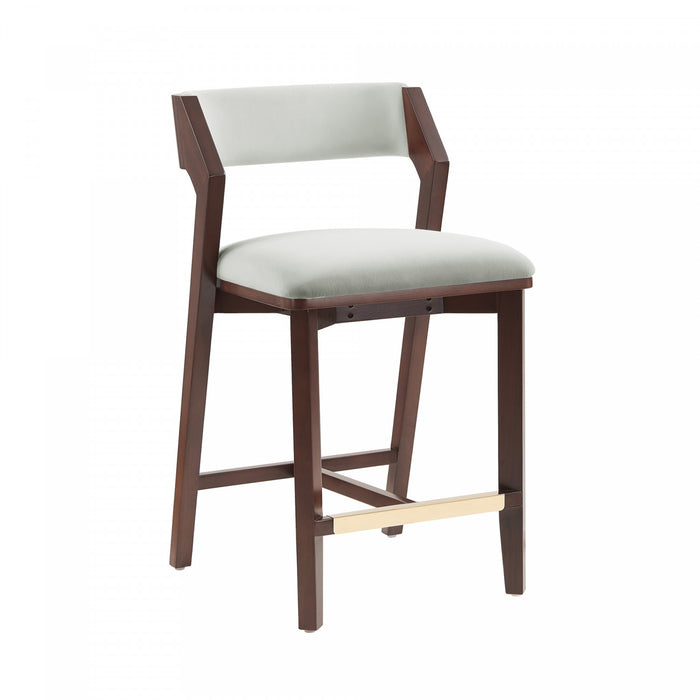 Tabouret de comptoir moderne Patricia en bois avec revetement en tissu, coloris Glacier blanc