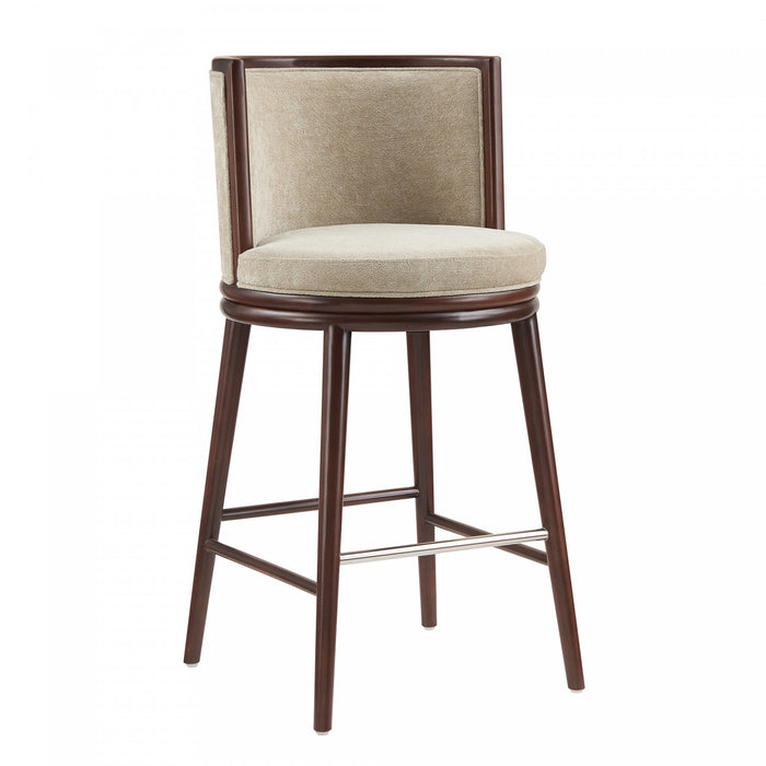 Tabouret de bar moderne en bois avec assise rembourree Evalyn, finition naturelle