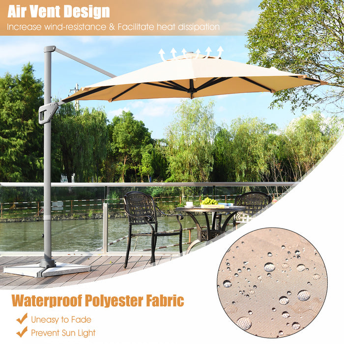 Costway Parasol deporte 11ft pour terrasse a rotation cantilever, aluminium, inclinable, base croisee, beige