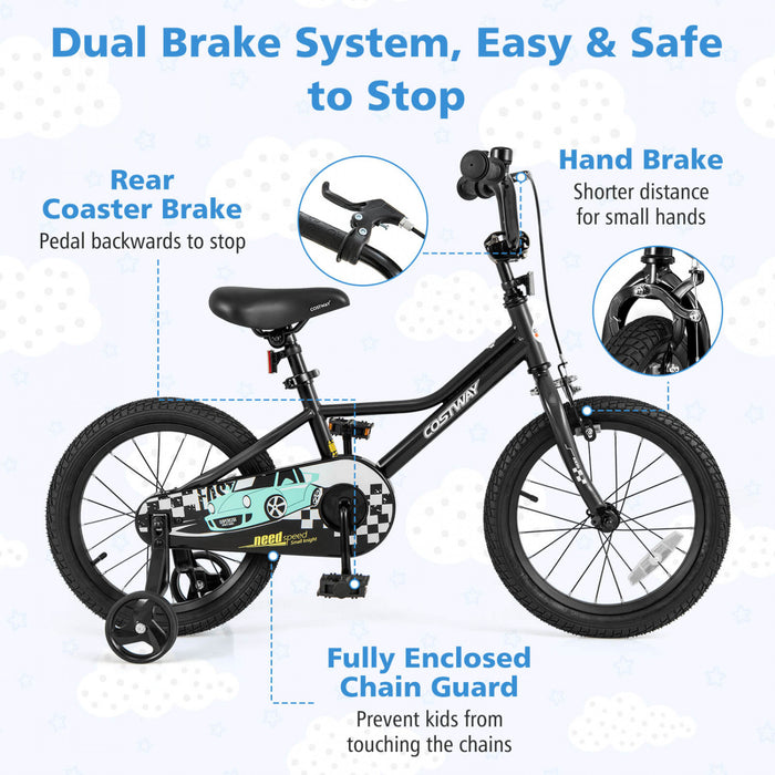 Costway 16\" Velo D'entrainement Pour Enfants Avec Roues D'entrainement Amovibles Pneumatiques Noir