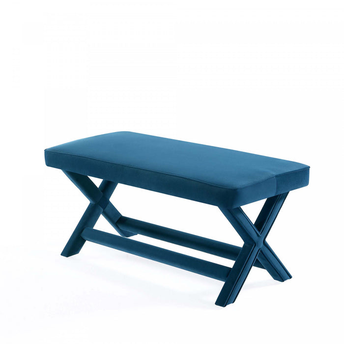 Banc d’appoint Abigail style milieu du siecle moderne en velours bleu