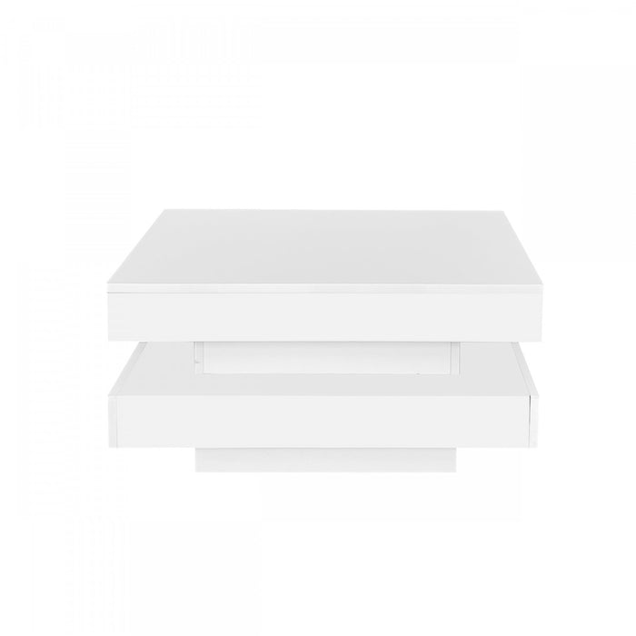 Ryan table basse pivotante – table basse avec eclairage LED et plateau rotatif a 360°, blanc
