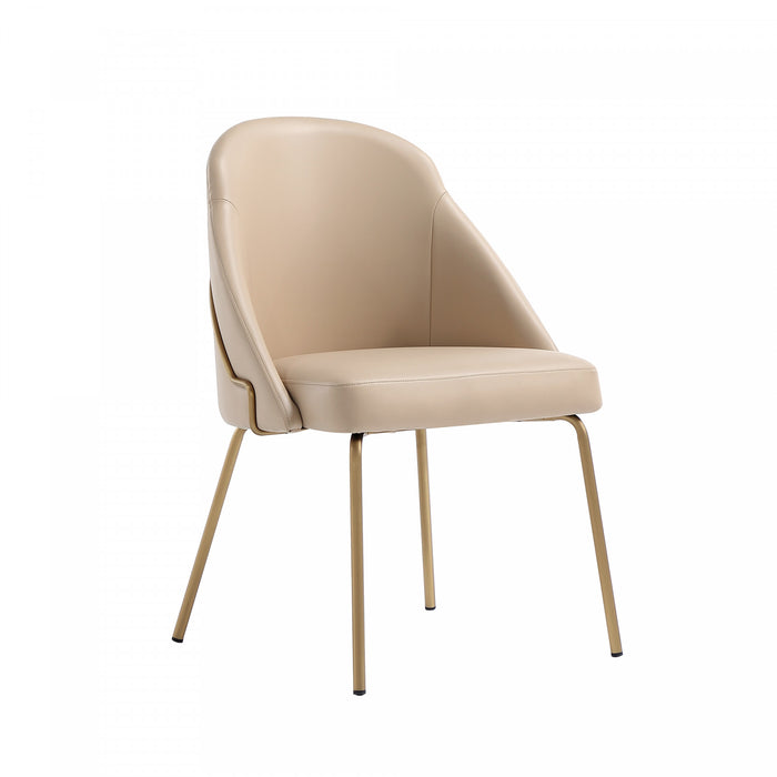 Chaise de salle a manger moderne Gracie en metal et cuir vegetalien, coloris beige et or