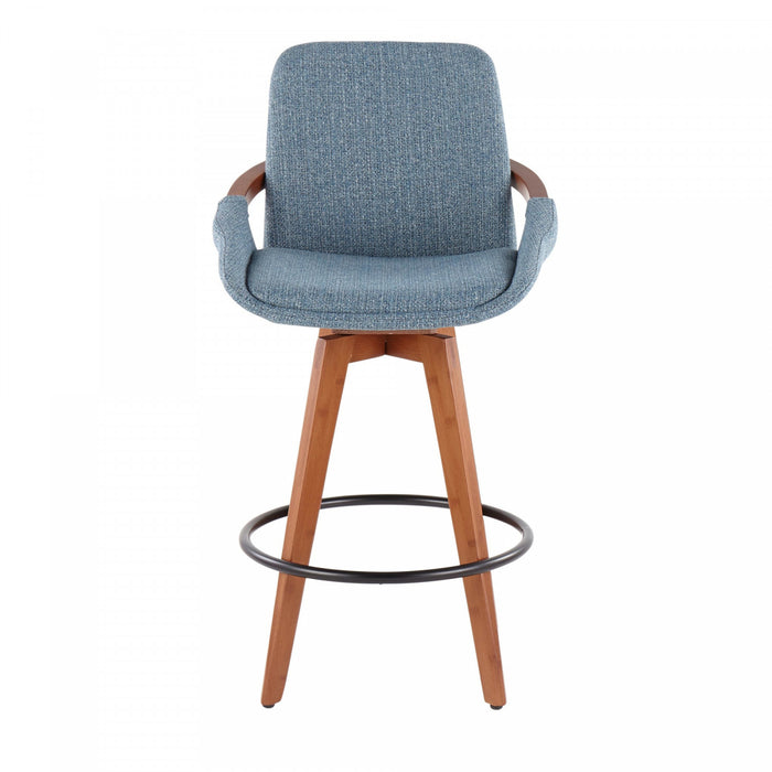 Tabouret de style du milieu du 20e siècle Cosmo de hauteur comptoir en tissu - noyer et bleu