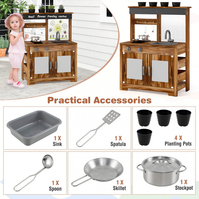Ensemble De Cuisine De Boue Costway Pour Enfants Avec Robinet D'evier Amovible Double Poeles 4 Pots De Plantation
