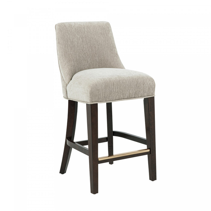 Tabouret de comptoir moderne en bois et chenille Beever, coloris taupe