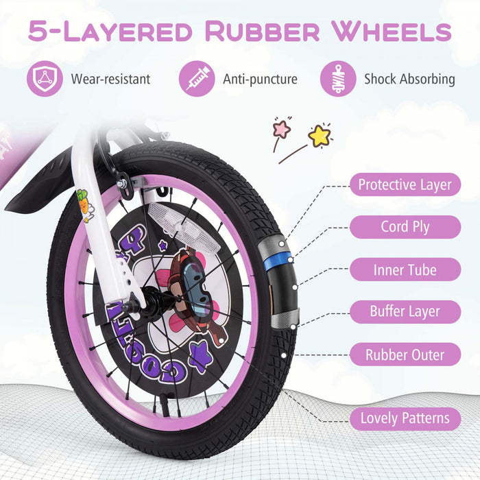 Costway 18\" Velo Pour Enfants Pour 4-8 Avec Guidon Reglable En Hauteur Et Frein A Main En Selle Violet