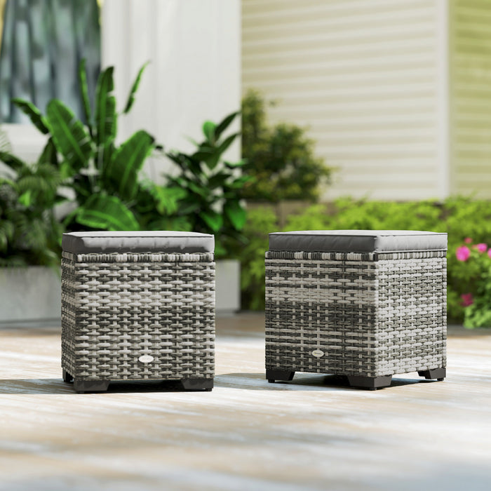 Outsunny Lot De 2 Poufs En Osier, Repose-pieds Avec Rangement, Gris