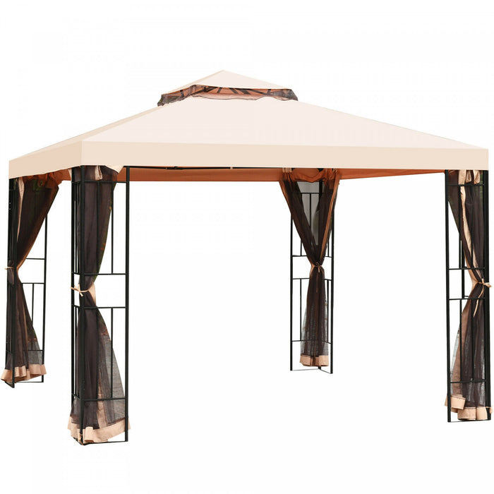 Gazebo Metal 10x10ft Avec Moustiquaires Canopy Gazebo 2 Niveaux Ventile Gazebo Top