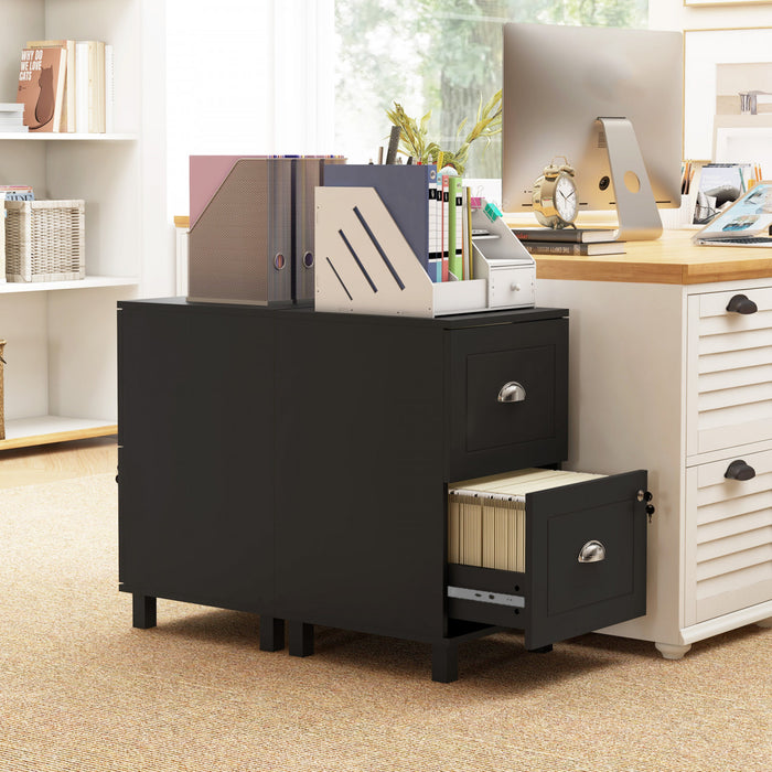 HOMCOM Classeur verrouillable a 2 tiroirs avec barres de suspension, noir