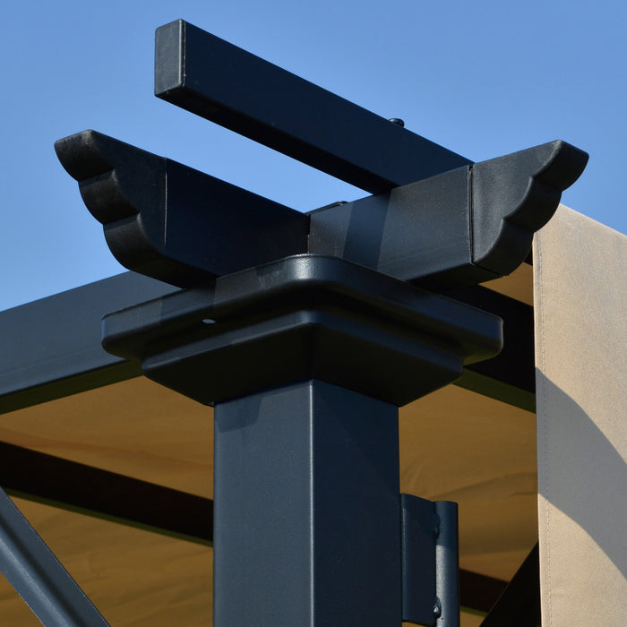 Outsunny 12' X 10' Pergola De Jardin Patio Exterieur Avec Toit Coulissant Cadre En Acier Avec Piquets Et Design Unique