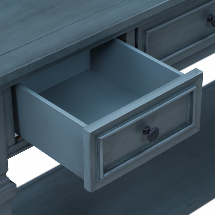 Table Console Sabina En Bois Massif Avec 3 Tiroirs Et Etagere - Bleu Marine
