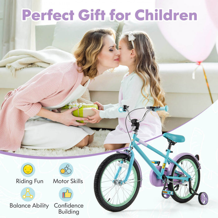 Costway 18\" Velo Pour Enfants Avec Guidon De Selle Reglable Roues D'entrainement Amovibles Frein A Main Bleu