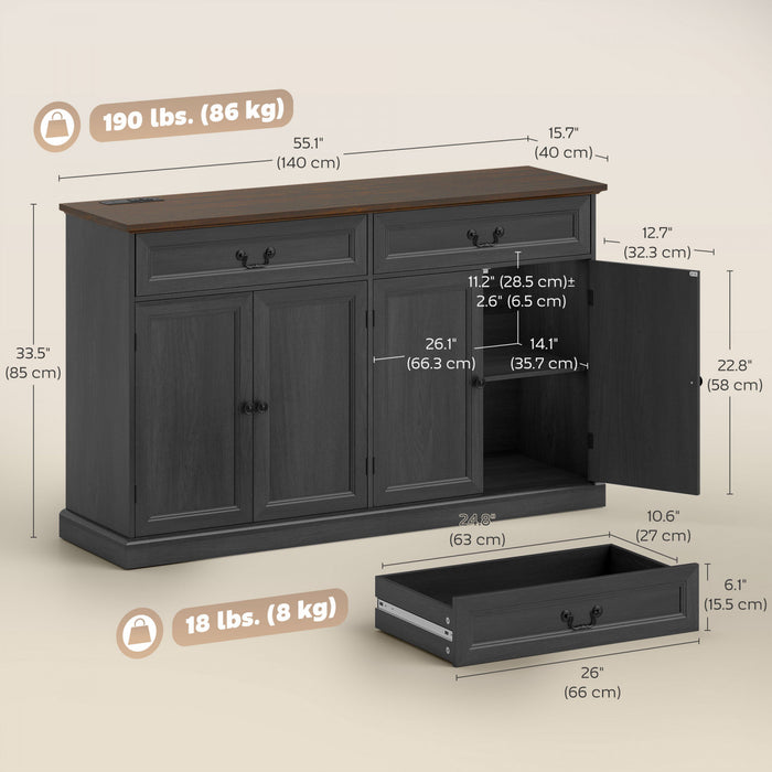 HOMCOM Buffet avec Station de Chargement, 55\", noir