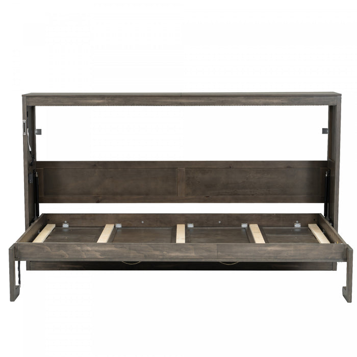 Lit escamotable Olivia en bois massif avec lumiere LED et armoire pliante, taille simple, marron