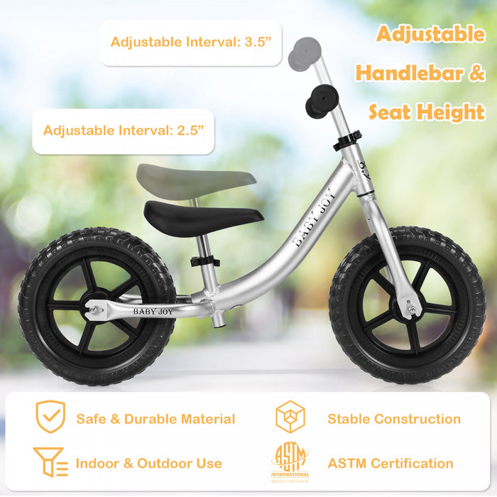 Velo D'equilibre En Aluminium Pour Enfants, Velo A Pousser Pour Tout-petits Avec Siege De Guidon Reglable, Pneus En Mousse Eva De 30,5 Cm, Velo D'equilibre Pour Tout-petits Et Enfants, Adapte Aux Enfants De Plus De 2 Ans, Noir Et Argent