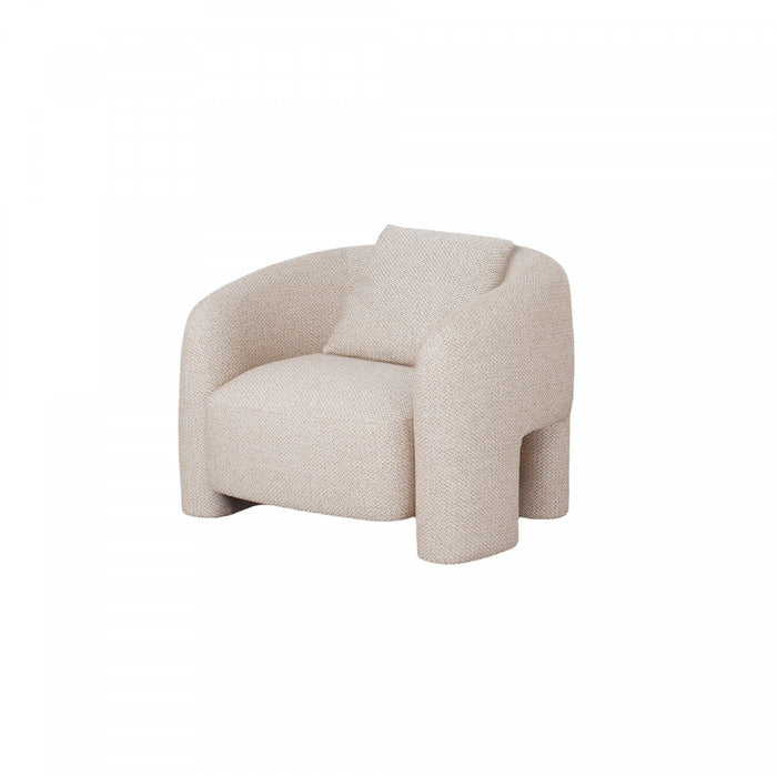 Fauteuil lounge en tweed moderne glamour Sylvia, finition Poussiere d’Or
