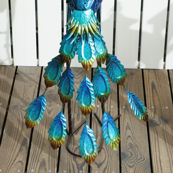 Outsunny Statue de Jardin Paon, Ornement de Pelouse en Acier, 83 cm