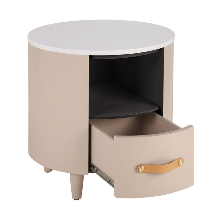 La table de nuit moderne Olivia au design incurve avec tiroir de rangement, couleur Haiki