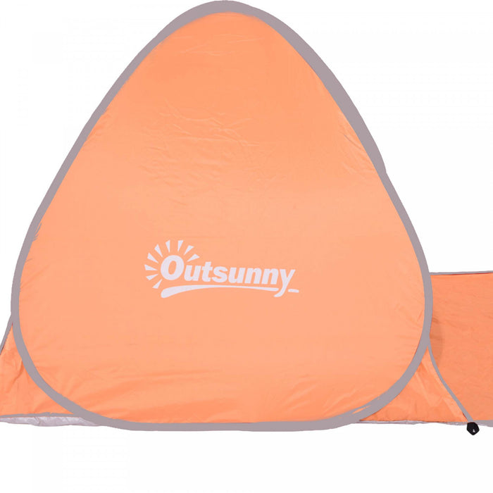 Abri De Plage Tente De Plage Pliable Pop-up Automatique Instantane Protection Uv Fenetre Arriere Grand Tapis De Sol Orange