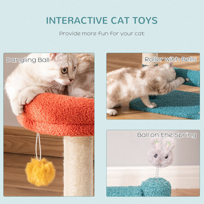 Pawhut Arbre A Chats Avec Lit Pour Chat Griffoir Balle Suspendue Balle Sur Ressort Rouleau Avec Clochettes Tissu En Peluche Doux Grand Confort Bleu Orange