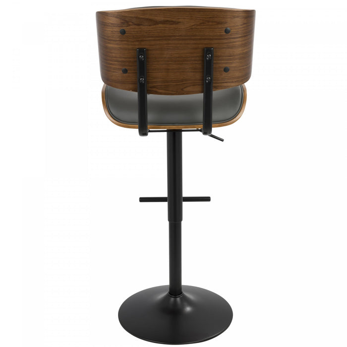 Tabouret bar réglable moderne du milieu du 20e siècle Lombardi en similicuir - noyer et gris