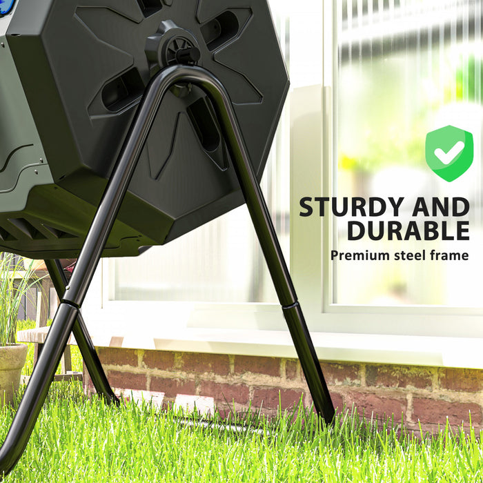 Outsunny Composteur exterieur rotatif a 360°, 43 gallons, bleu
