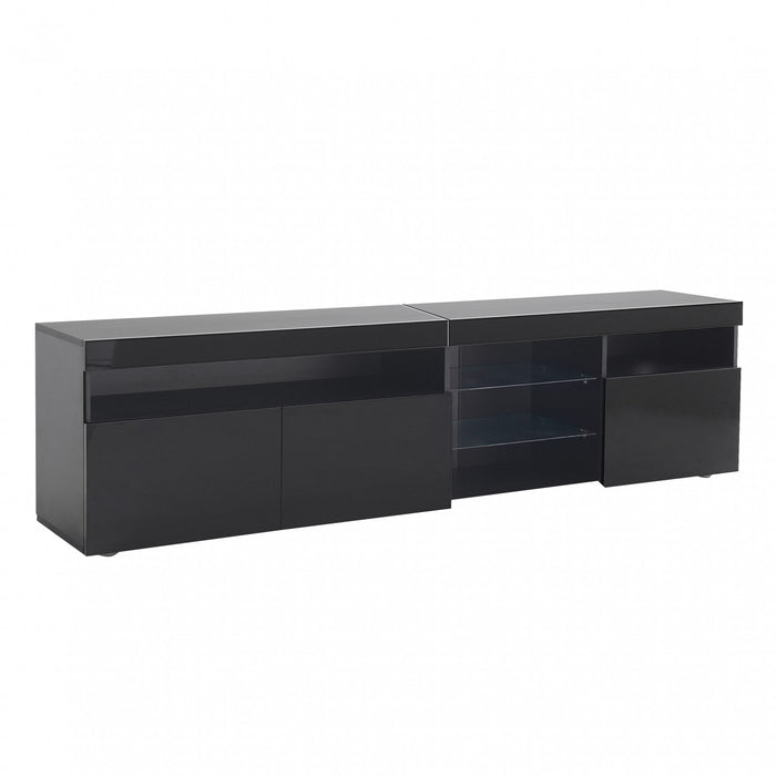 James 70.8\" Cabinet TV Moderne avec Eclairage LED USB et Facade Haute Brillance, Noir