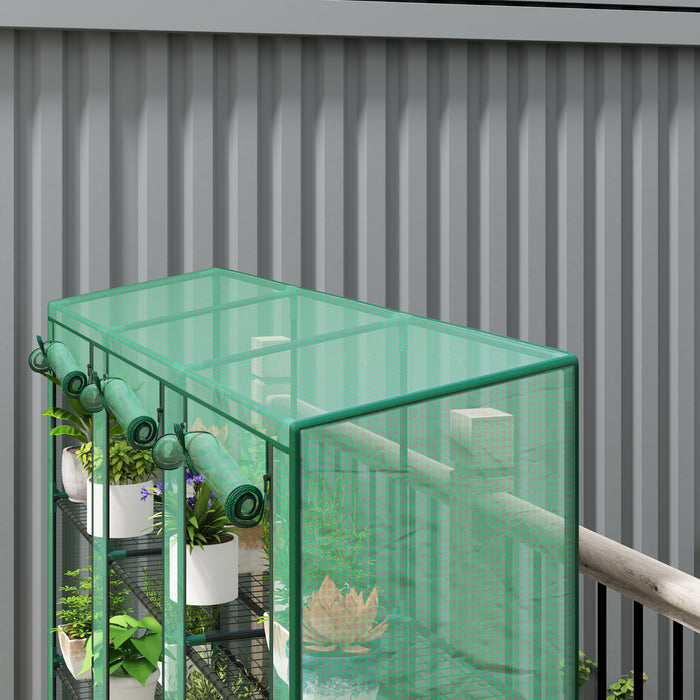 Outsunny Mini Serre Adossee Avec 3 Etageres, 3 Portes Enroulables, Vert