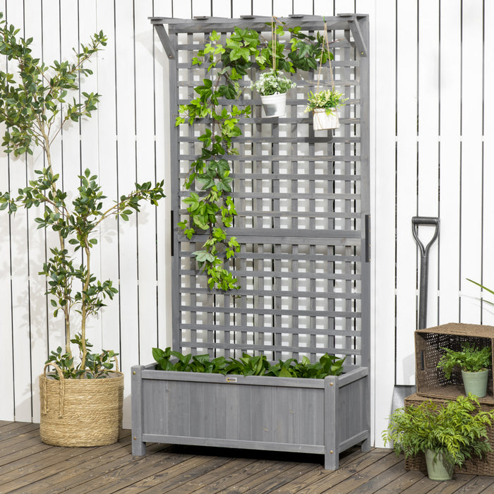 Outsunny Lit De Jardin Sureleve , Jardiniere En Bois Avec Treillis, Jardiniere Avec Ecran De Confidentialite Pour Cultiver Des Legumes, Des Herbes Et Des Fleurs Pour Le Jardin, La Terrasse, Gris