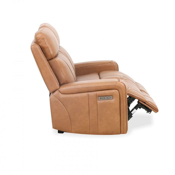 Sofa inclinable electrique Bellamy de 78 po en cuir assorti avec appuie-tete ajustable et USB - Cognac