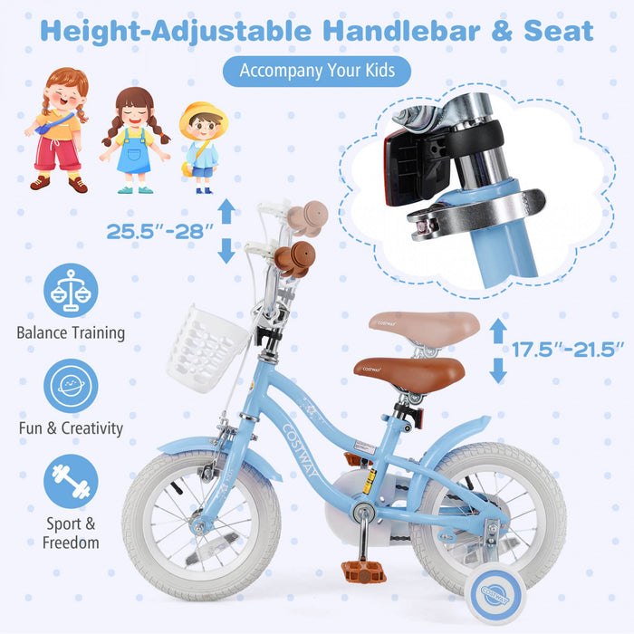 Bicycle Costway 12\" Pour Enfants De 3 A 4 Ans Bicycle Avec Frein A Main Avant Bleu