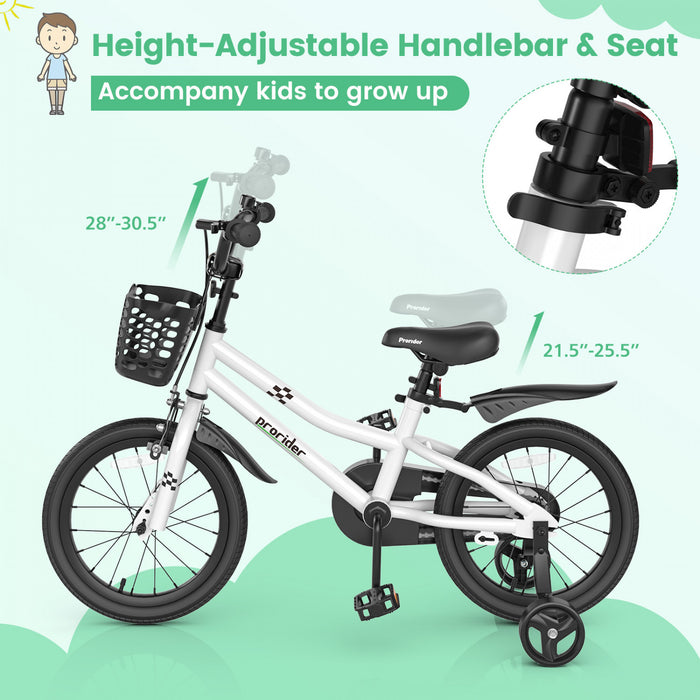 Velo Costway 16\" Pour Enfants Avec Roues D'entrainement Amovibles Et Panier Pour 4-7 Ans Blanc