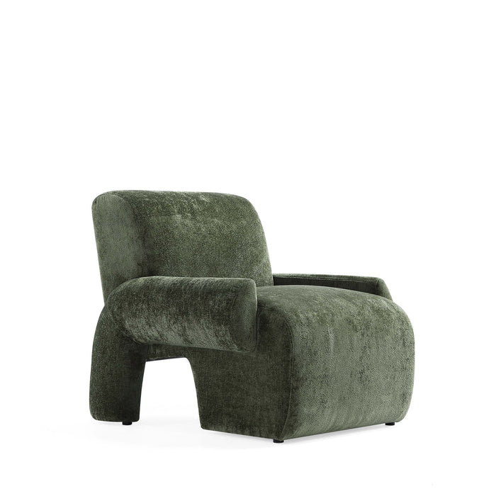 Fauteuil lounge en chenille vert olive Verandah style mid-century modern