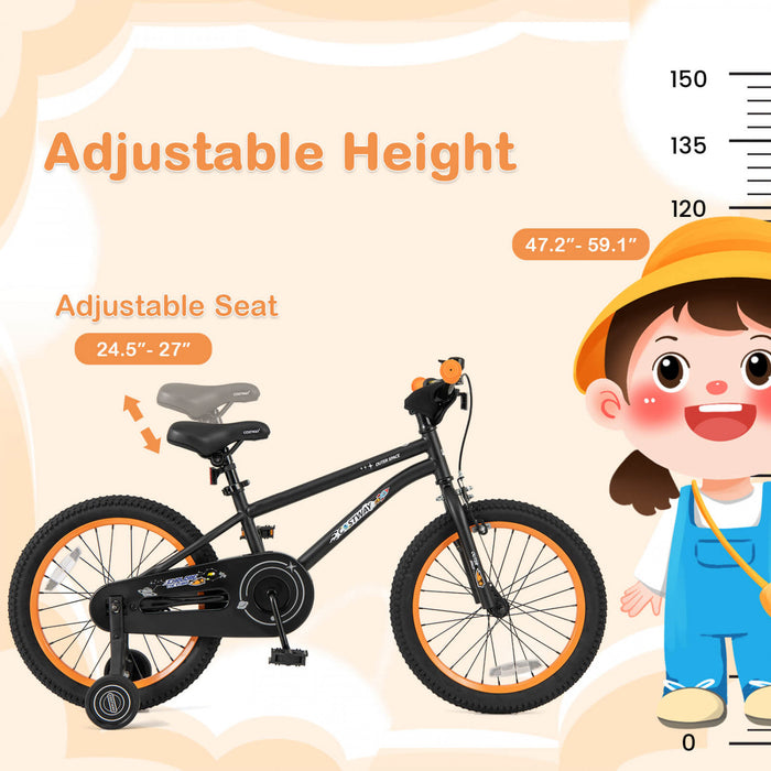 Velo Costway 18 Pouces Pour Enfants De 4 A 8 Ans Avec Selle Reglable Et Guidon Antiderapant Noir