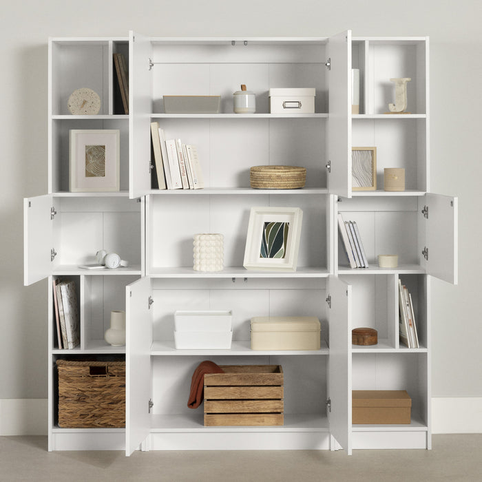 Liora Ensemble Bibliotheque Et 2 Bibliotheques Etroites 5 Tablettes - Blanc Solide