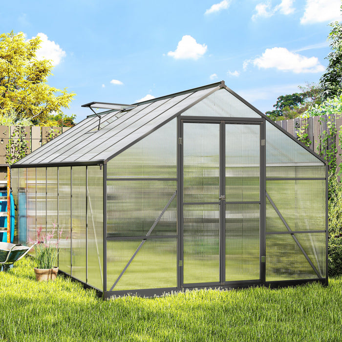 Outsunny Serre en polycarbonate, serre interieure en aluminium, gris fonce