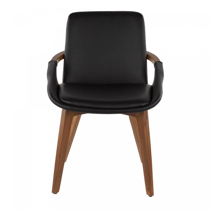 Chaise de salle à manger de style du milieu du 20e siècle Cosmo en similicuir - noyer et noir