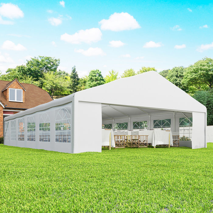 Outsunny Tente de Reception 7 x 12 m, Grande Tente de Mariage avec Parois Laterales, Blanc